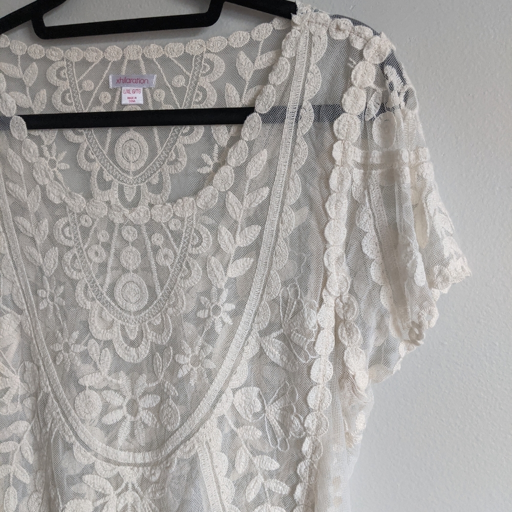 (xhilaration) Cream Boho Lace Top L/XL - Picture 5 of 7